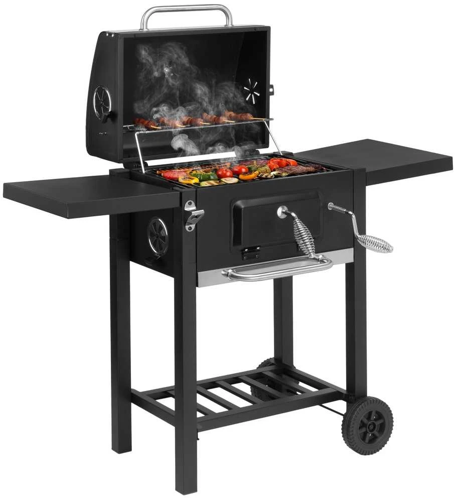 Anglies kepsninė lauke, reguliuojamas aukštis, juoda BBQ grilius, šašlykinė, kepimo grotelės