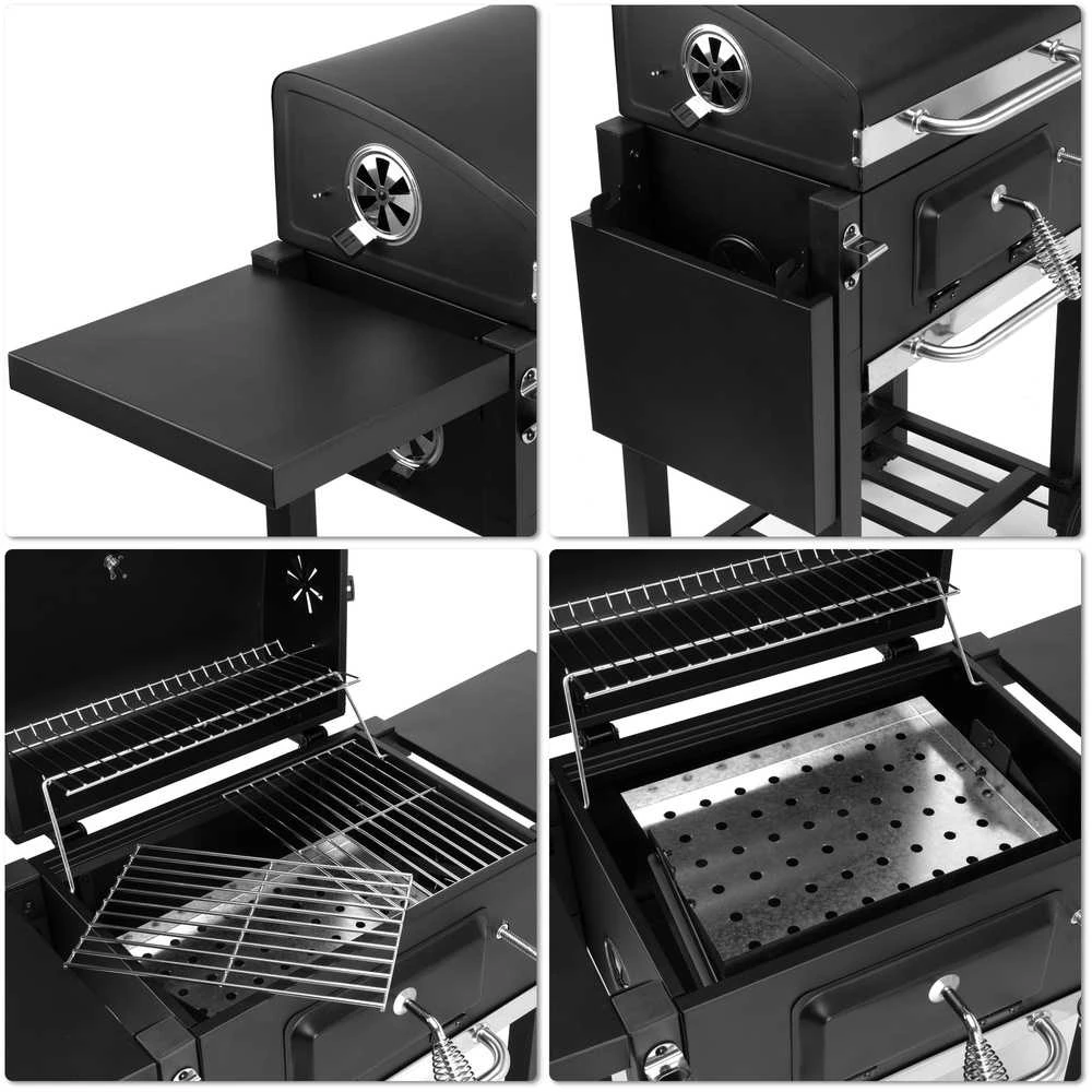 Anglies kepsninė lauke, reguliuojamas aukštis, juoda BBQ grilius, šašlykinė, kepimo grotelės