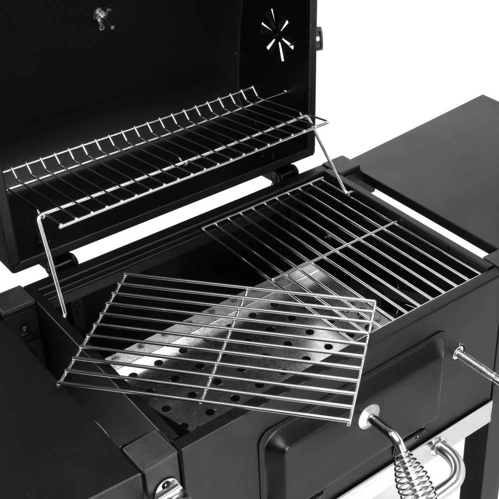 Anglies kepsninė lauke, reguliuojamas aukštis, juoda BBQ grilius, šašlykinė, kepimo grotelės