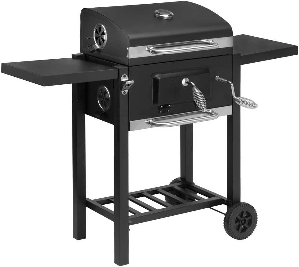 Anglies kepsninė lauke, reguliuojamas aukštis, juoda BBQ grilius, šašlykinė, kepimo grotelės
