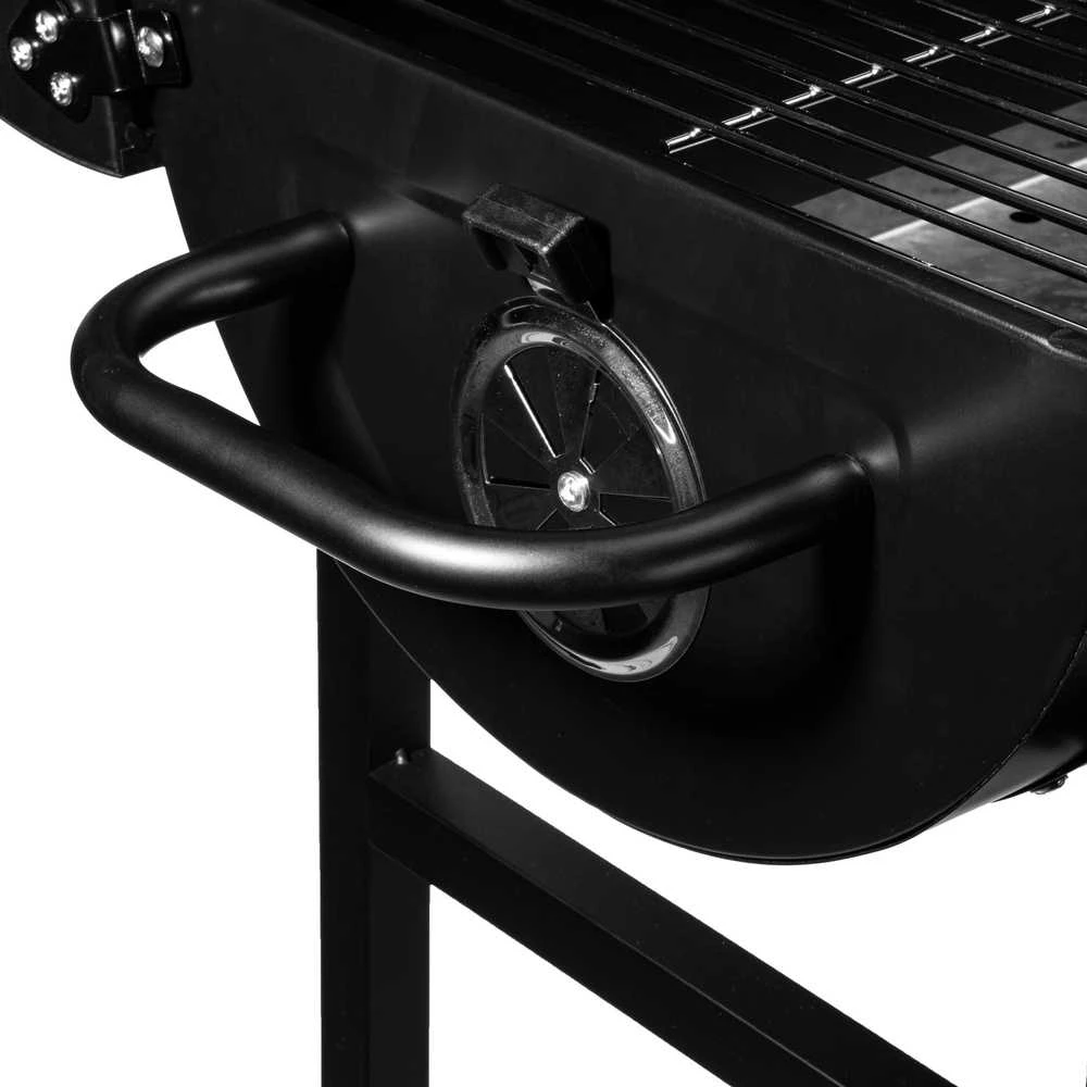 Anglies kepsninė statinė, 2 grotelės, sulankstomi stalviršiai, juoda BBQ grilius, lauko kepsninė, grilinė
