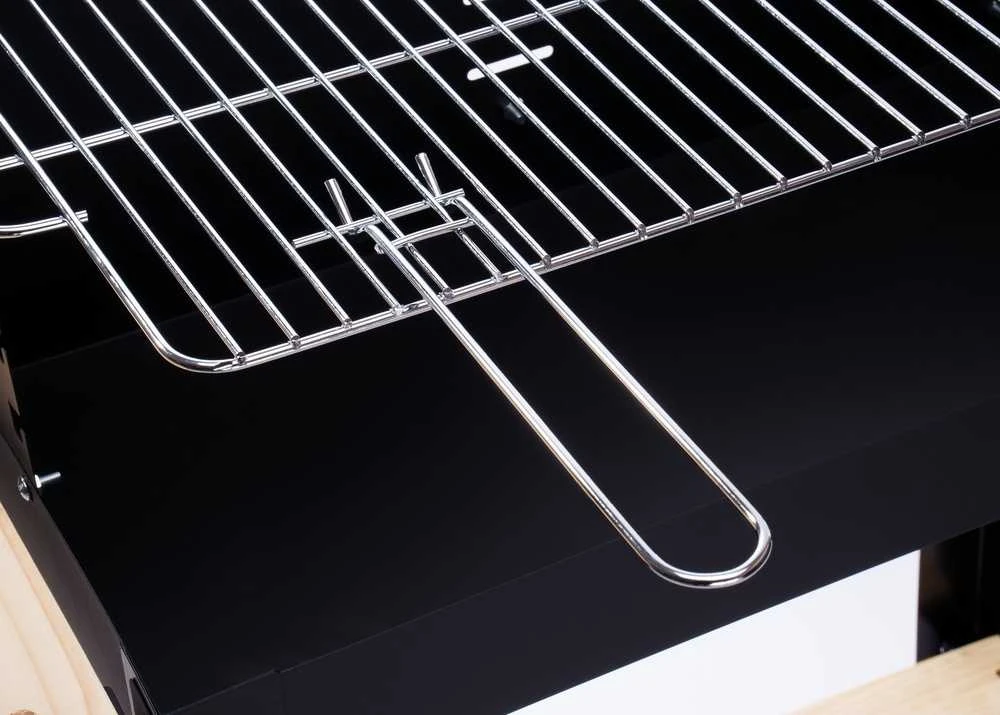 Anglies kepsninė su ratukais, reguliuojamu aukščiu, iešmu, juoda lauko BBQ grilius, šašlykinė, kepimo grotelės