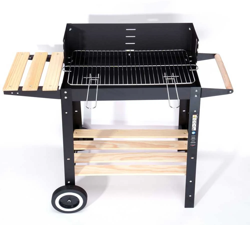 Anglies kepsninė su ratukais, reguliuojamu aukščiu, iešmu, juoda lauko BBQ grilius, šašlykinė, kepimo grotelės