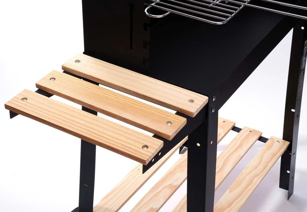 Anglies kepsninė su ratukais, reguliuojamu aukščiu, iešmu, juoda lauko BBQ grilius, šašlykinė, kepimo grotelės