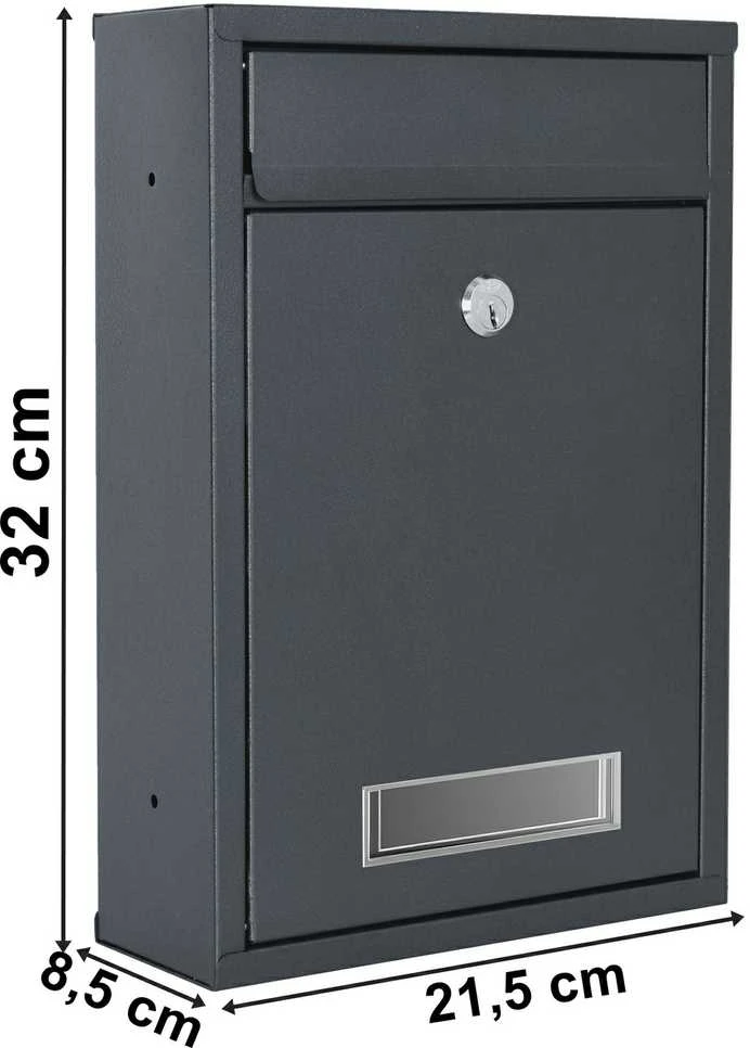 Antracito pašto dėžutė, cinkuotas plienas, užrakinamas, laiškams, vidaus/lauko, metalinė, pašto dėžutė su spyna