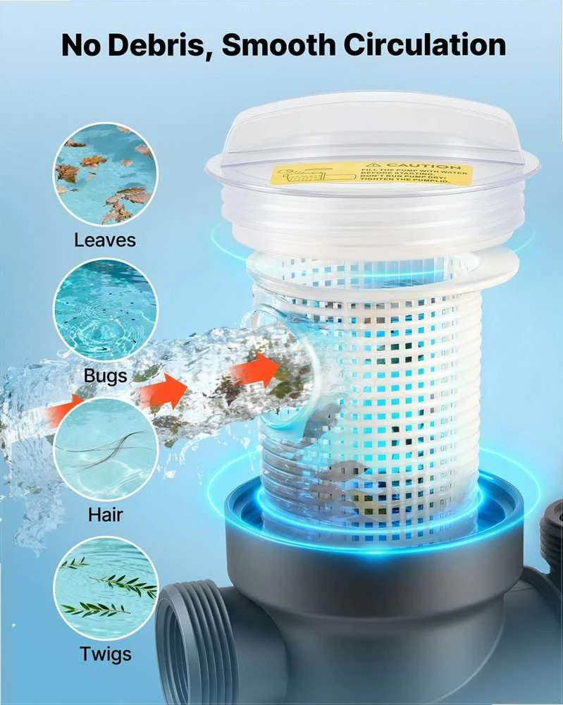 Antžeminio baseino siurblys, 180W vieno greičio, 10 800 l/val. maksimalus srautas, 8 m kėlimo aukštis, antžeminiams baseinams ir SPA, vandens cirkuliacinis siurblys, baseino filtras