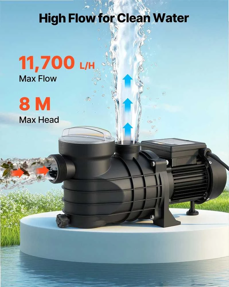 Antžeminio baseino siurblys, 250 W vieno greičio siurblys baseinams ir SPA, su filtro krepšeliu, plaukimo baseino cirkuliacinis siurblys, masažinės vonios siurblys, vandens filtravimo įranga