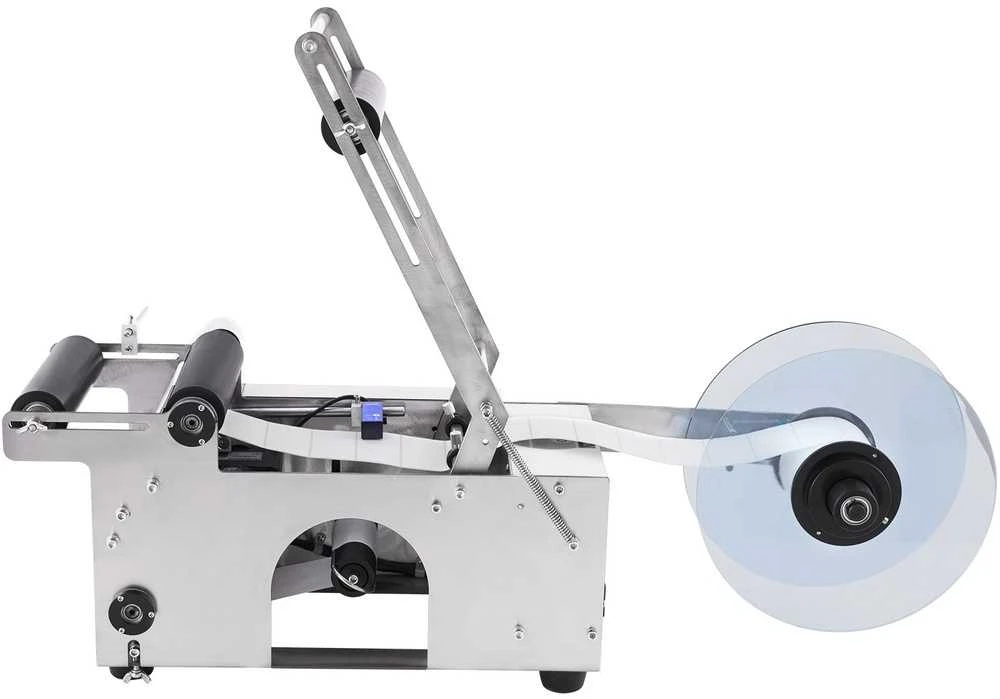 Apvalių butelių etiketavimo mašina, pusiau automatinė, reguliuojama, 20-120 mm, etikečių klijavimo aparatas, butelių ženklinimo įrenginys