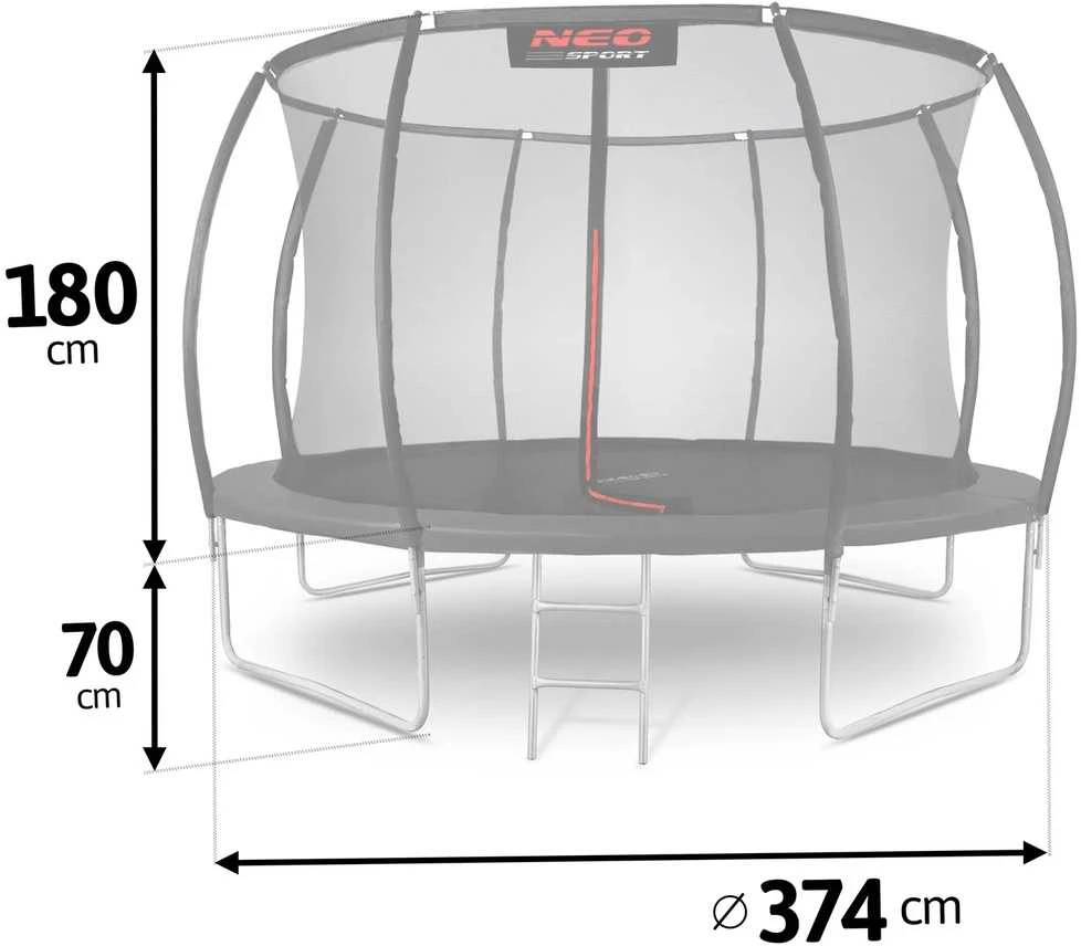 Apvalus 374 cm (12 pėdų) batutas su vidiniu tinklu, sodo batutas, lauko batutas, batutas su apsauginiu tinklu, batutas vaikams