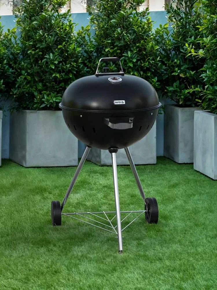 Toya Sa Poland Apvalus anglies grilis, lauko gaminimui, didelis kepimo paviršius, nešiojamas sodo grilis, juodas BBQ