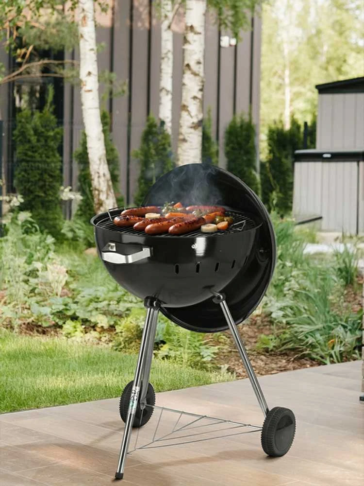 Toya Sa Poland Apvalus anglies grilis, lauko gaminimui, didelis kepimo paviršius, nešiojamas sodo grilis, juodas BBQ