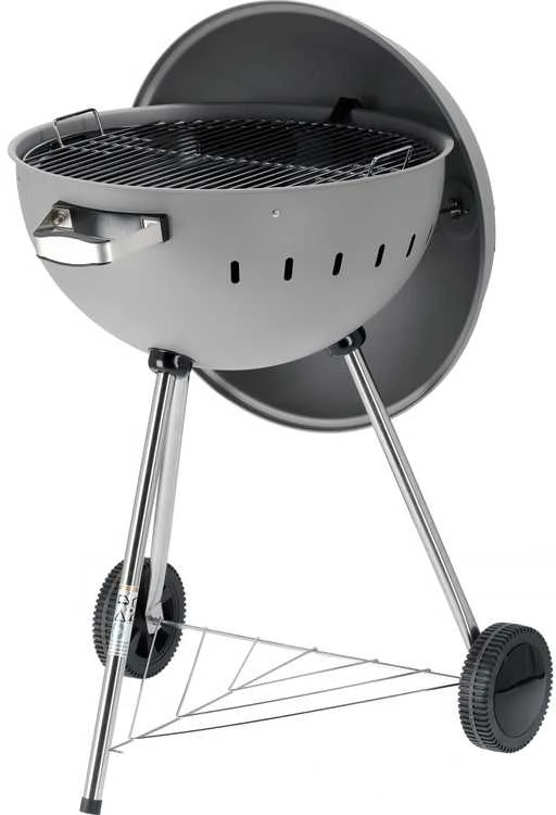 Toya Sa Poland Apvalus anglies grilis, lauko gaminimui, didelis 54 cm kepimo paviršius, nešiojamas sodo grilis, pilkas BBQ