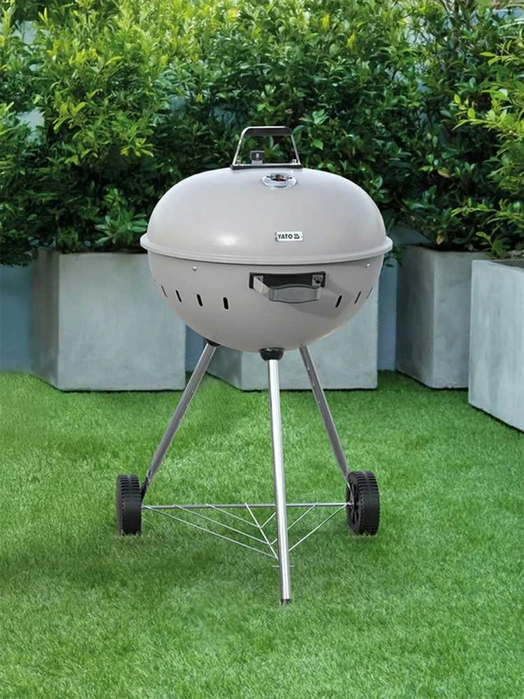 Toya Sa Poland Apvalus anglies grilis, lauko gaminimui, didelis 54 cm kepimo paviršius, nešiojamas sodo grilis, pilkas BBQ
