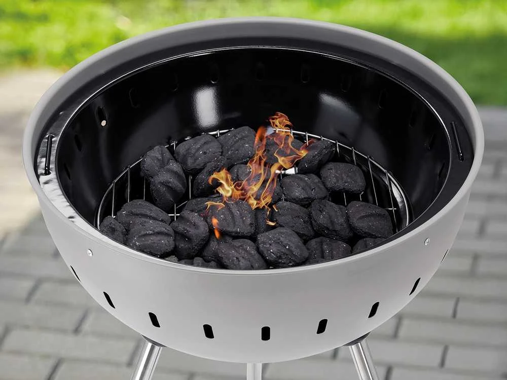 Toya Sa Poland Apvalus anglies grilis, lauko gaminimui, didelis 54 cm kepimo paviršius, nešiojamas sodo grilis, pilkas BBQ