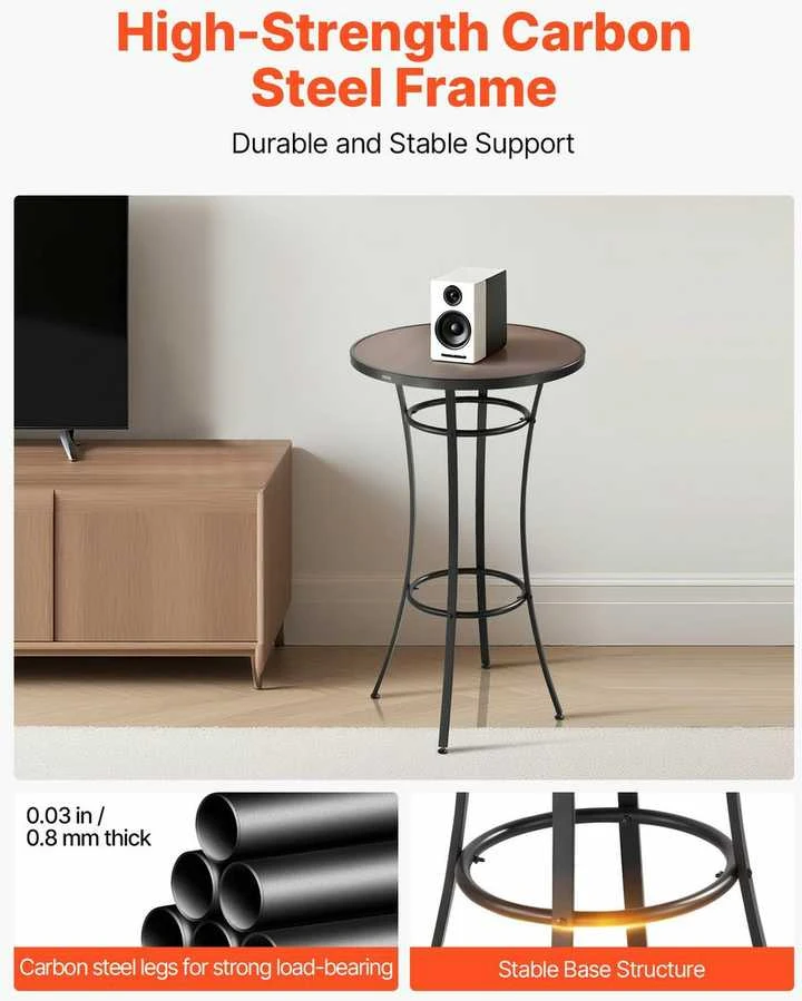 Apvalus baro stalas 60 cm, bistro stalas, terasos valgomasis stalas, aukštas baro stalas, stalas mažoms erdvėms