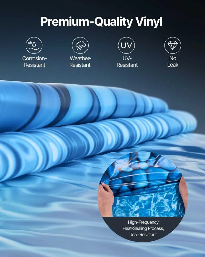 Apvalus baseino įdėklas 24 pėdų antžeminiam baseinui, 52 colių sienelės aukštis, atsparus plyšimui, universalus, PVC, pakeitimui