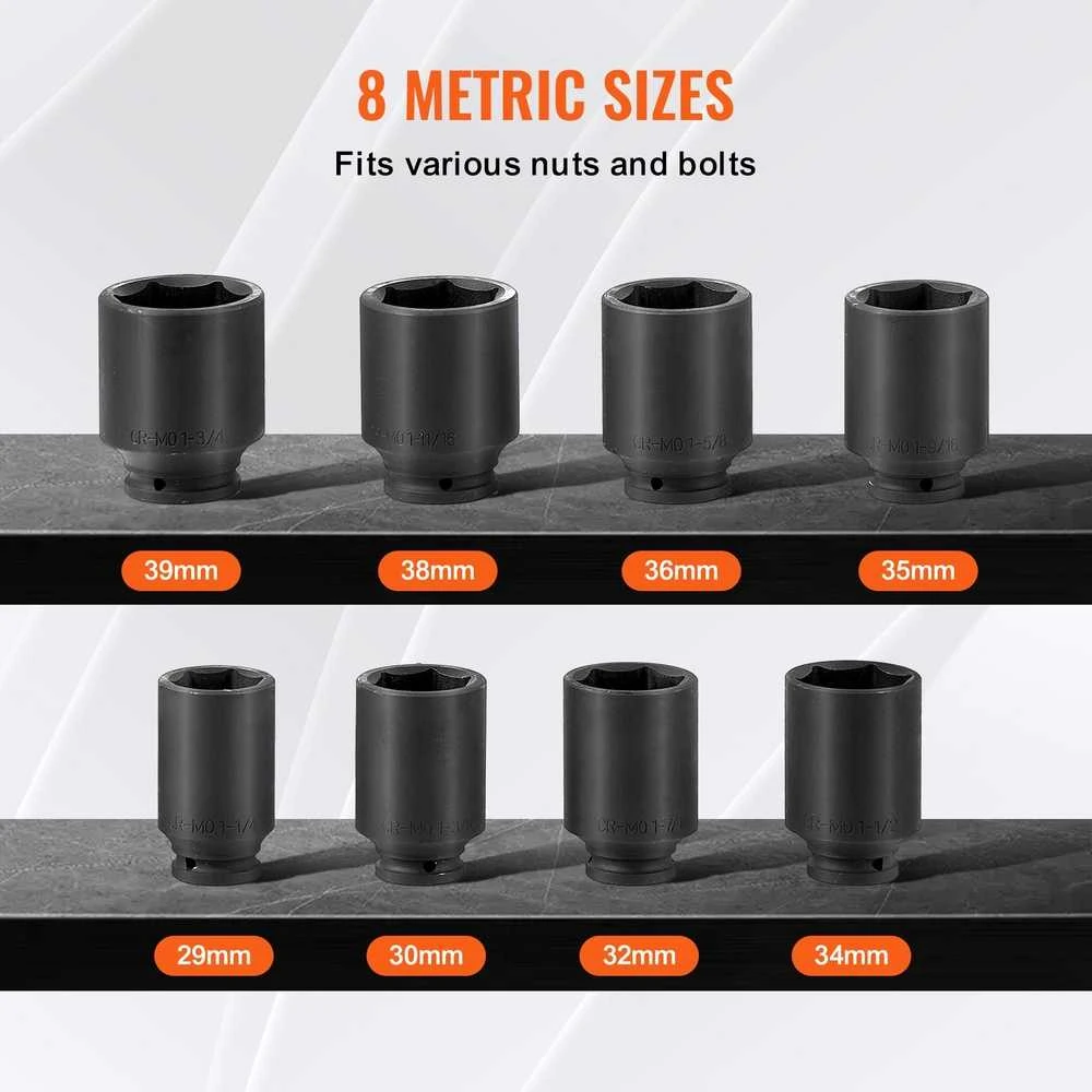 VEVOR Ašies stebulės galvučių rinkinys 1/2" 8 vnt