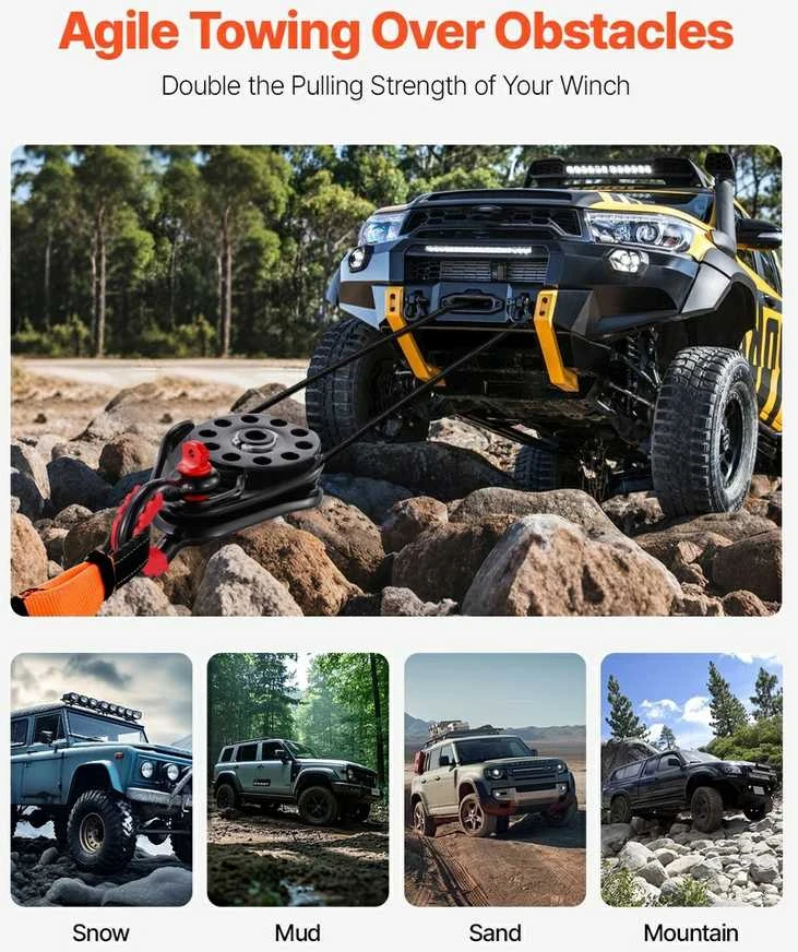 Atstatymo skriemulinis blokas ATV UTV, 14.5 tonos, sunkiosios paskirties skriemulinis blokas, gervės skriemulys