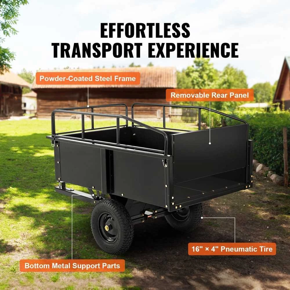 ATV priekaba savivartė, 750 lbs / 340 kg, 0.42 m³, nuimamais bortais, sodo, traktoriaus