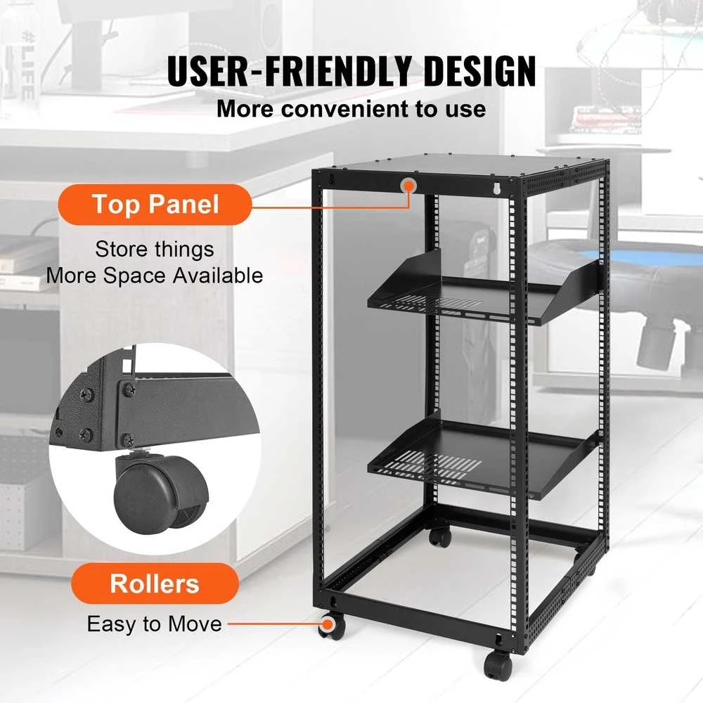 Atviro rėmo serverių stelažas 20U, reguliuojamo gylio, tinklo serverių stelažas, 4 statramsčių AV stelažas, IT įrangos stelažas, tinklo stelažas, serverių stelažas