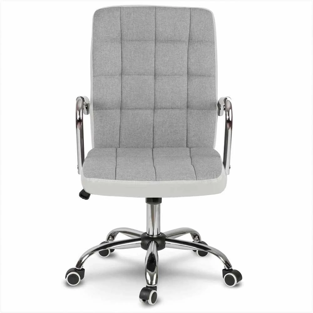 Audininė biuro kėdė, pilka ir balta, reguliuojamo aukščio, pasvirimo funkcija, ergonomiškas atlošas, patogi biuro kėdė