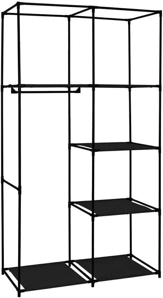 Audinio spinta su lentynomis, juoda, lengva, 170 cm, drabužių saugojimui, rūbų spinta, medžiaginė spinta, portatyvinė spinta