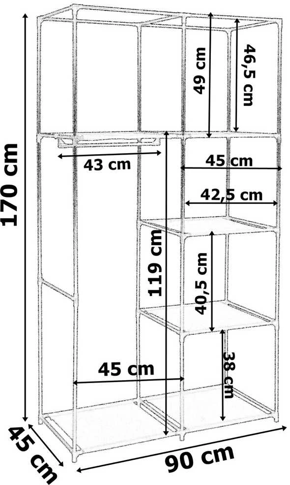 Audinio spinta su lentynomis, juoda, lengva, 170 cm, drabužių saugojimui, rūbų spinta, medžiaginė spinta, portatyvinė spinta