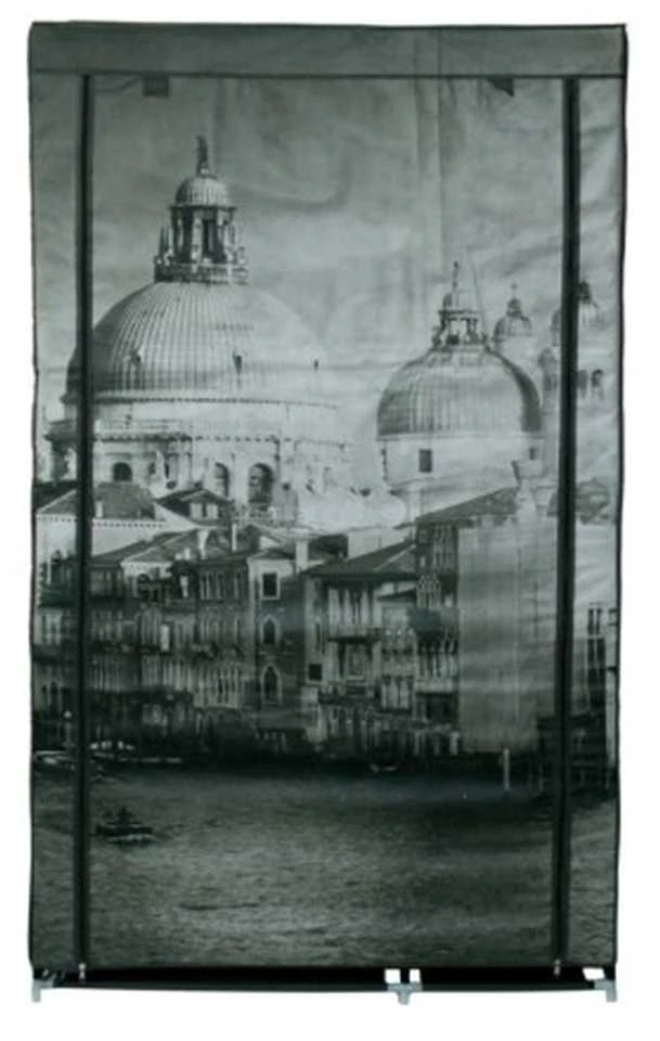 Audinio spinta su „Venice“ raštu, 8 lentynos, 100x50x170 cm, drabužių laikymo spintelė, rūbų spinta, medžiaginė spinta
