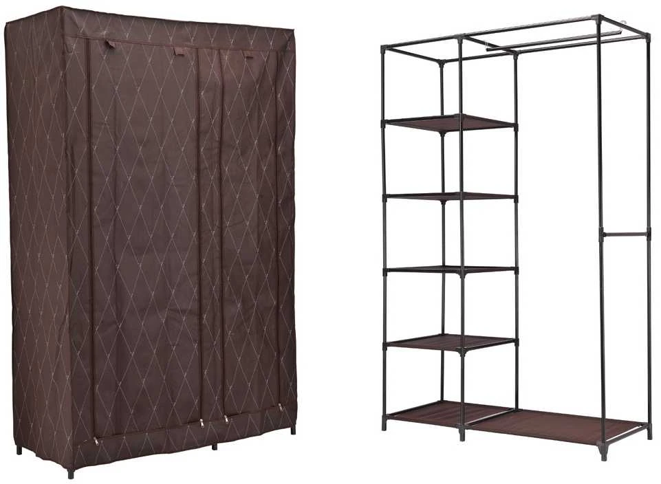 Audinio spinta tamsiai ruda, metaliniu rėmu, 110x45x175 cm, drabužių saugykla, nešiojama, sulankstoma, lengva spinta