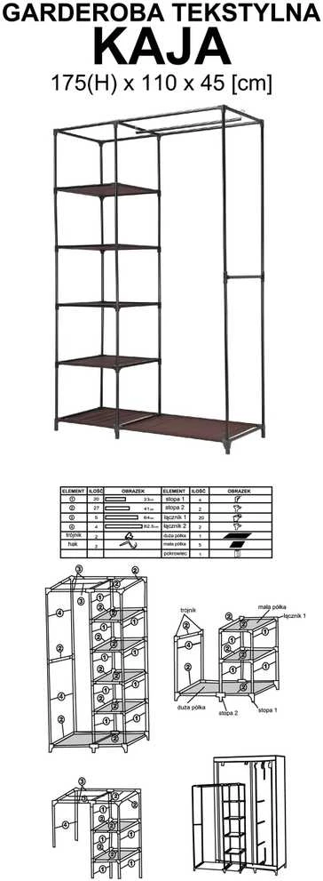 Audinio spinta tamsiai ruda, metaliniu rėmu, 110x45x175 cm, drabužių saugykla, nešiojama, sulankstoma, lengva spinta