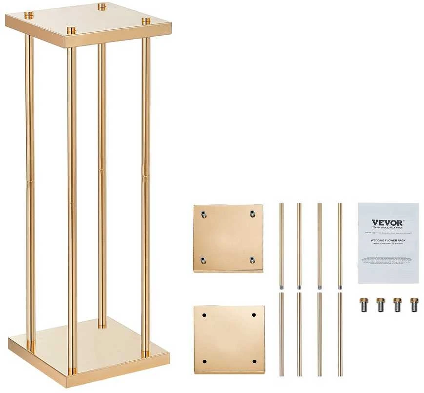 Aukso metalinis kolonų formos vestuvių gėlių stovas, 4 dalių, 80 cm