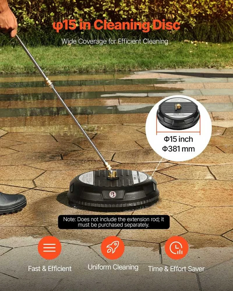 Aukšto slėgio plovimo paviršiaus valytuvas 385 mm, su 4 ratais, maks. 3000 PSI, plastikinis juodas paviršiaus valytuvas, aukšto slėgio plovimo priedas