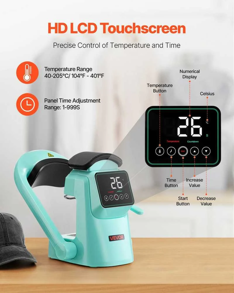 Automatinė kepurių terminio presavimo mašina, kepurių spausdinimui, su jutikliniu ekranu, automatiniu atleidimu, puikiai tinka „pasidaryk pats“ kepurių personalizavimui