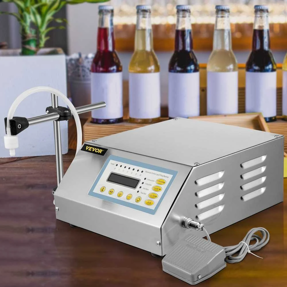 Automatinė skysčių pilstymo mašina, LCD ekranas, nerūdijančio plieno konstrukcija, kojinis jungiklis, savaime įsiurbiantis siurblys