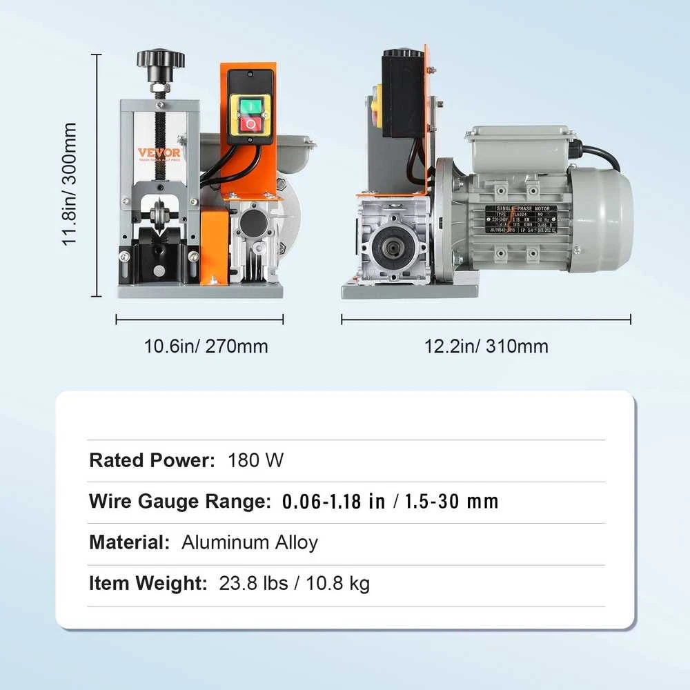 Automatinė vielos nuizoliavimo mašina, 180 W, 1.5-30 mm, kabelių nulupiklis, vario atliekų perdirbimo įrankis, laidų skutiklis