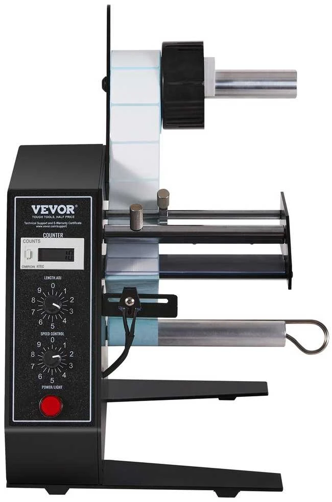 Automatinis etikečių dozatorius, reguliuojamas greitis, 15-125x3-150 mm, brūkškodams, gamybos etiketėms, lipdukų klijavimo aparatas, skaičiuotuvas