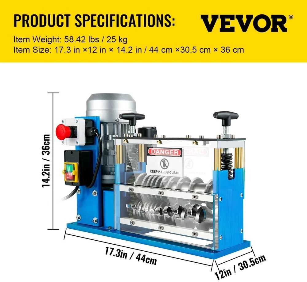 Automatinis laidų nuėmimo įrenginys, vario perdirbimui, 30 m/min + kabelių valiklis, nužievelis