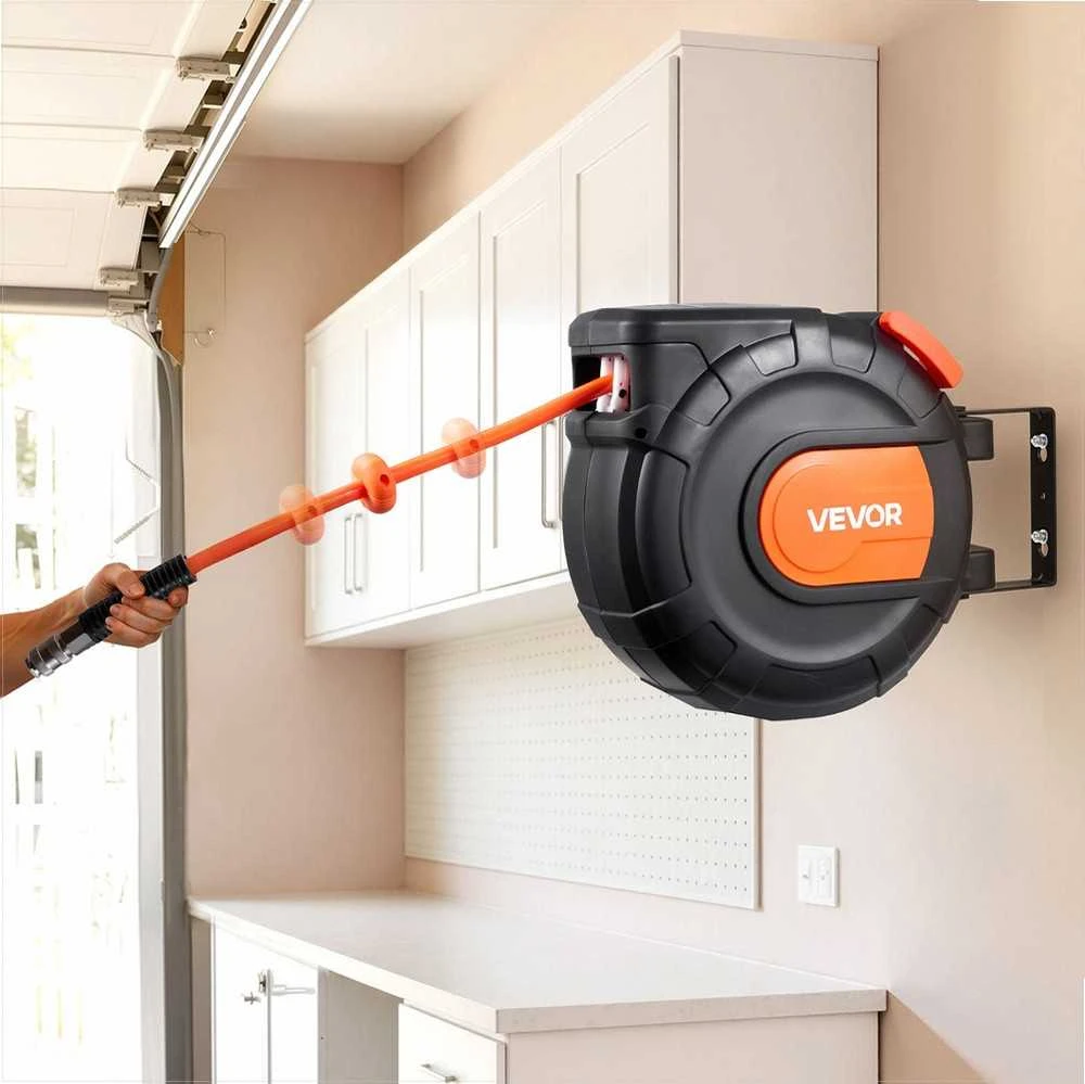 Automatiškai susivyniojanti oro žarnos ritė, 15m PVC žarna, automatinis pervyniojimas, 180° pasukamas laikiklis garažams dirbtuvėms, oro kompresoriaus žarnos ritė, sieninė lubinė žarnos ritė, pneumatinė žarna