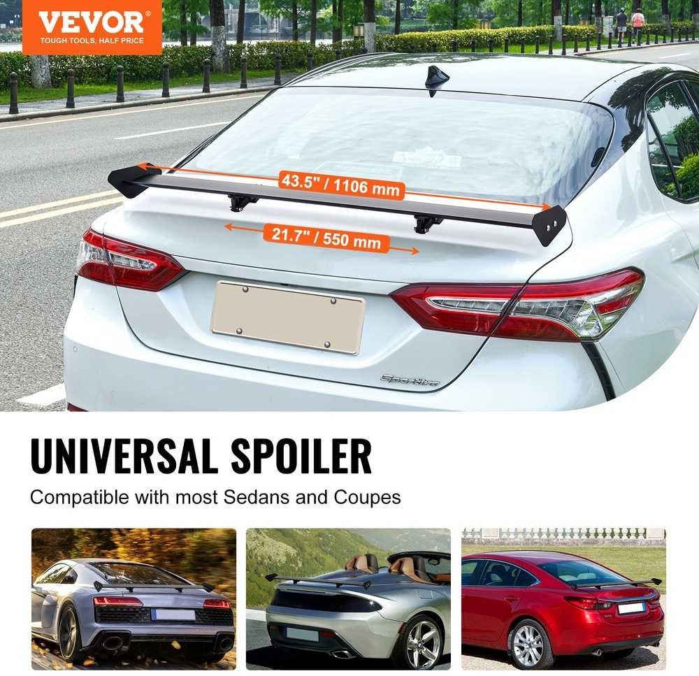 Automobilio spoileris, GT sparnas, universalus vieno denio, reguliuojamas lengvas aliuminis, juodas lenktyninis spoileris JDM drift