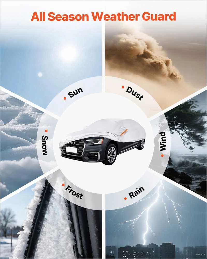 Automobilio uždangalas pilno dydžio europietiškam sedanui, vandeniui atspari viso kėbulo apsauga, sidabrinis individualus pritaikymas, visų sezonų auto tentas