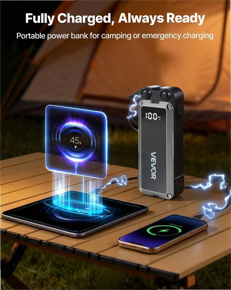 Automobilio užvedimo įrenginys 10L benzininiams ir 8L dyzeliniams varikliams, 4000A pikinė srovė, nešiojamas akumuliatoriaus stiprintuvas, išorinė baterija su žibintuvėliu, paleidėjas