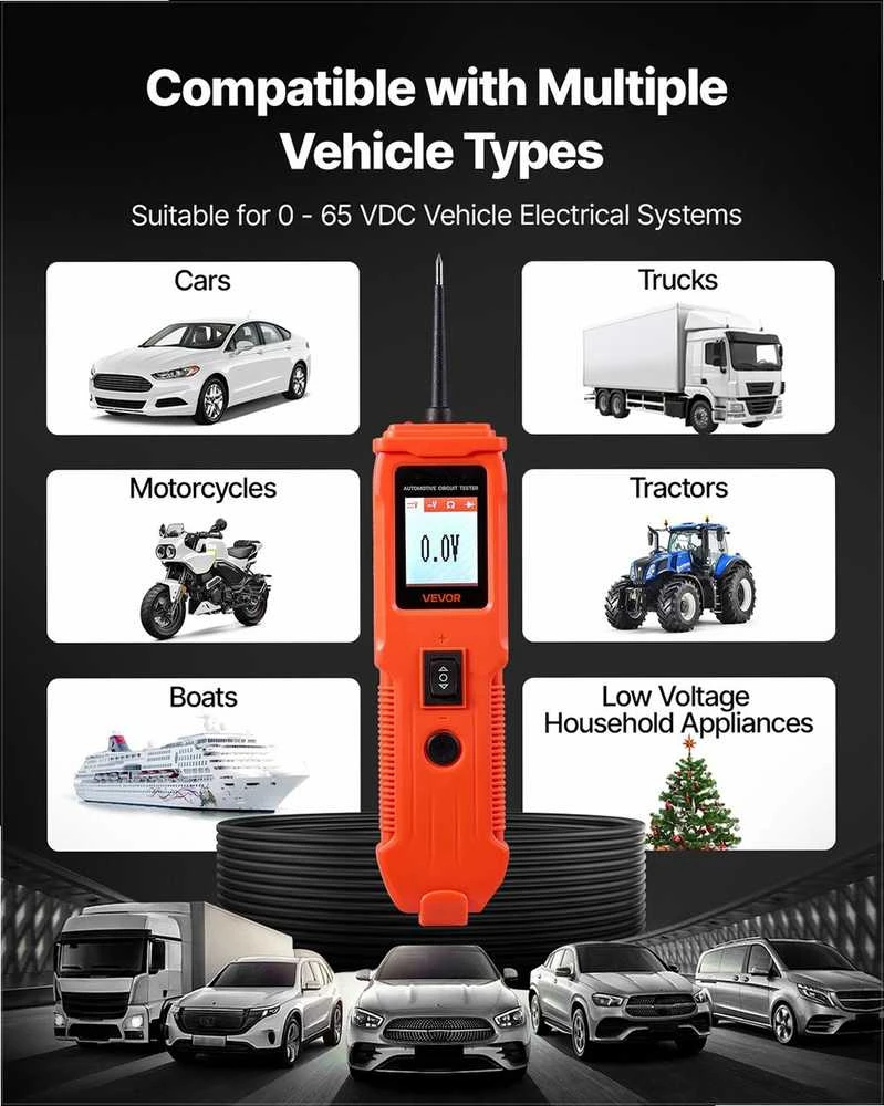 Automobilių grandinės testeris transporto priemonių elektros diagnostikai, didelio jautrumo zondas su TFT ekranu, 4 bandymo režimai, 4 m kabelis, įtampos matuoklis automobiliams, elektros grandinės detektorius