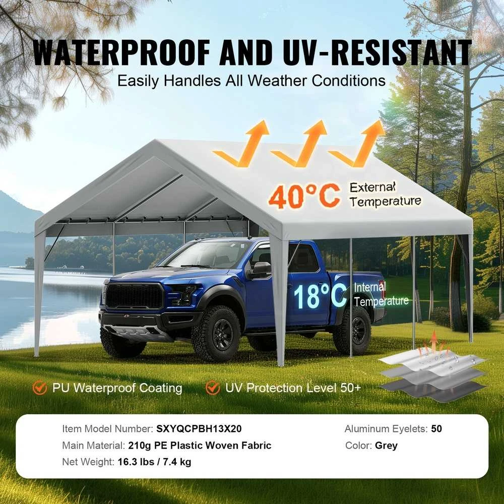 Automobilių pavėsinės stogo danga 3.96 x 6.09 m, vandeniui atspari, tvirta, garažui, paviljonui