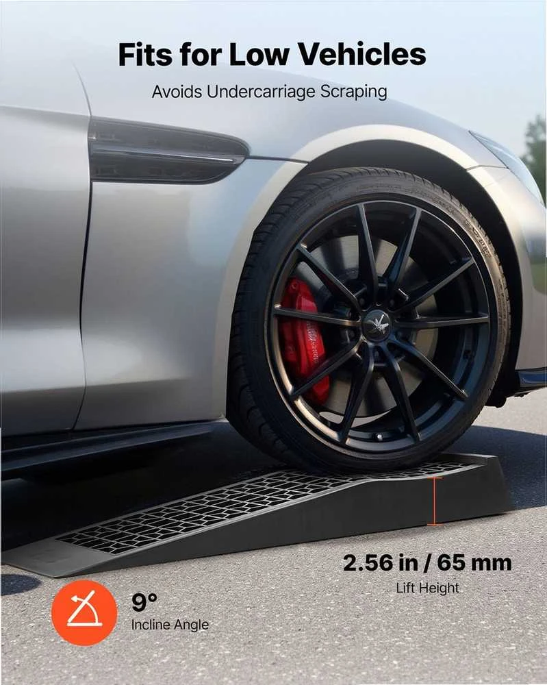 Automobilių rampos, nešiojamos žemo profilio rampos garažui ir alyvos keitimui, sustiprintos rampos žemai važiuoklei, 65 mm pakėlimo aukštis, ratų atramos