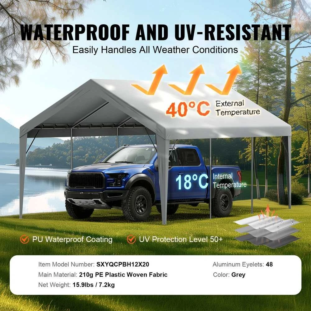 Automobilių stoginės tentu padengimas, 3.65x6.1m, atsparus vandeniui, UV apsauga, garažo stogo danga, automobilio uždangalas