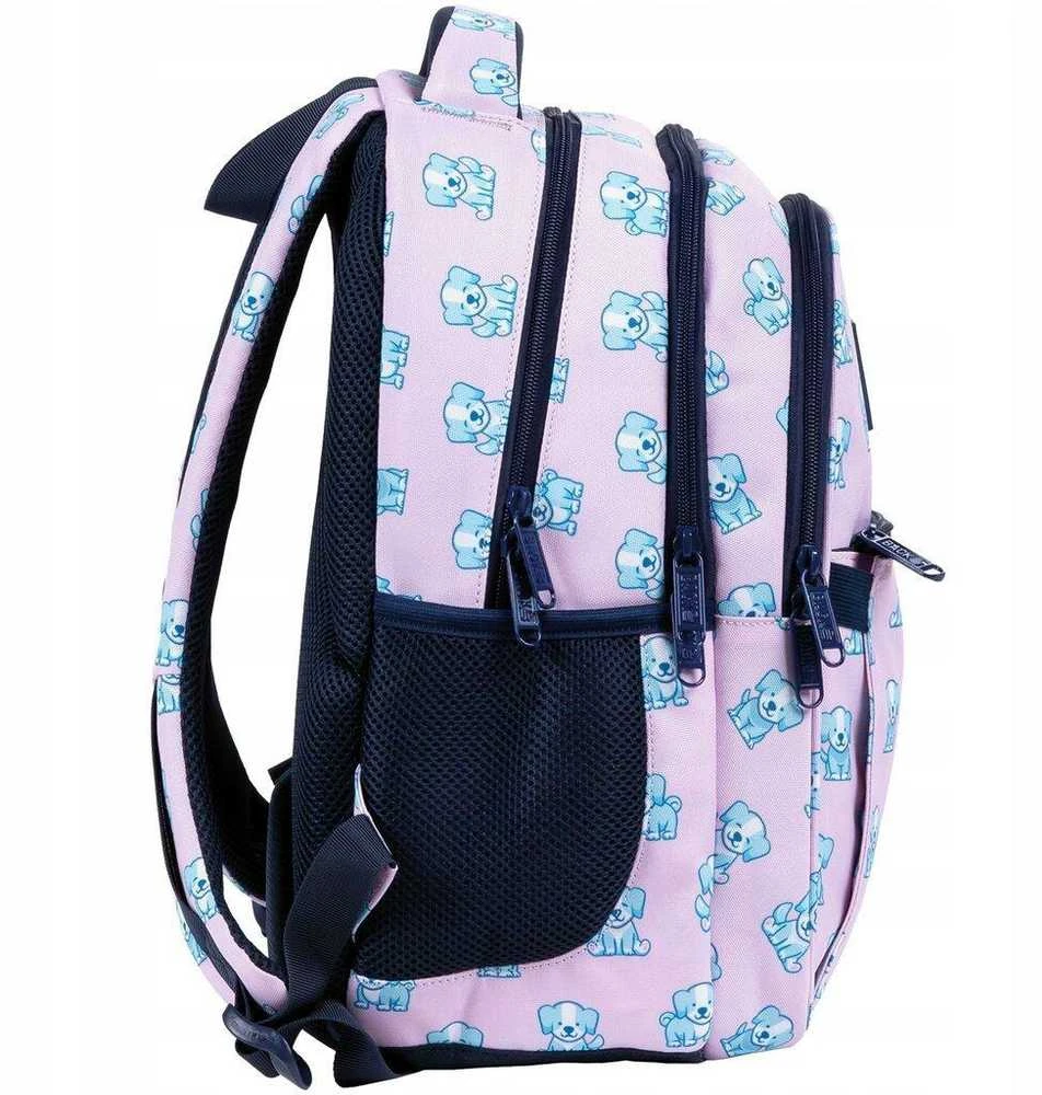 Back up Mokyklinė kuprinė su šuniukais, 39 cm, mėlyna/rožinė