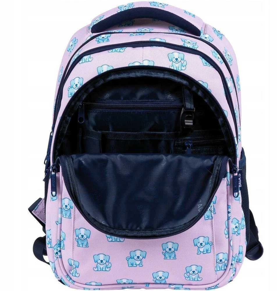 Back up Mokyklinė kuprinė su šuniukais, 39 cm, mėlyna/rožinė