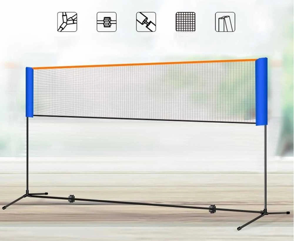 Badmintono tinklas su rėmu badmintonui, tinklinio, teniso, reguliuojamo aukščio, nešiojamas, lauko, vidaus, treniruotėms