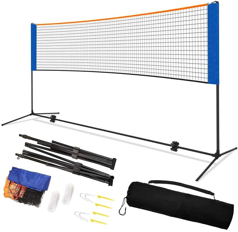 Badmintono tinklas su rėmu badmintonui, tinklinio, teniso, reguliuojamo aukščio, nešiojamas, lauko, vidaus, treniruotėms