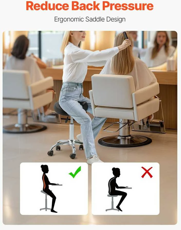 Balno formos sukamoji kėdė su ratukais salonui, odontologijos klinikai, biurui, namams, reguliuojamo aukščio, PU odos, juoda, kosmetologės, masažistės, manikiūro kėdutė